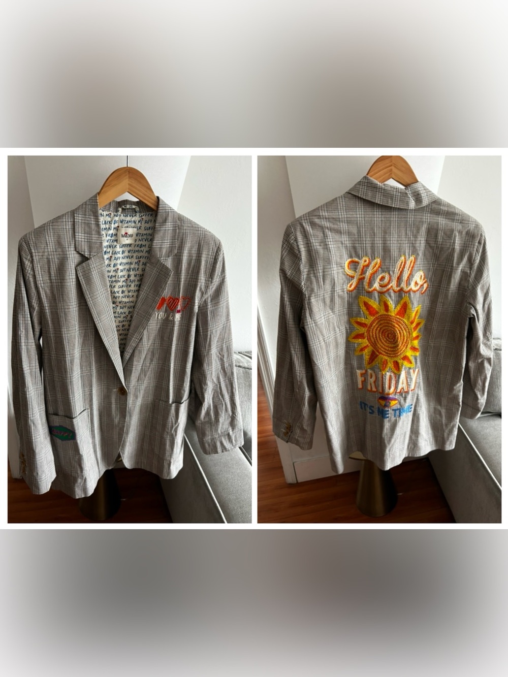 Me369 Freya Checks Hello Blazer Size M Womens Preppy - Picture 2 of 16